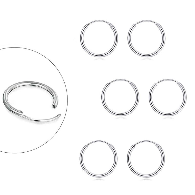 EPIRORA Sterling Silver Hoop Earrings for Women Men, Hypoallergenic Cartilage Earring Endless Small Hoop Earrings Set, 3 Pairs of 925 Sterling Silver Tragus Earrings Nose Lip Rings (10mmx3) - Image 1